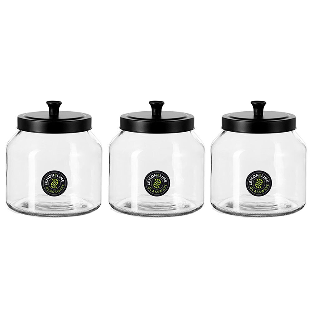 3x Lemon & Lime 2L 18cm Cosmo Glass Jar w/Black Lid Kitchen Storage