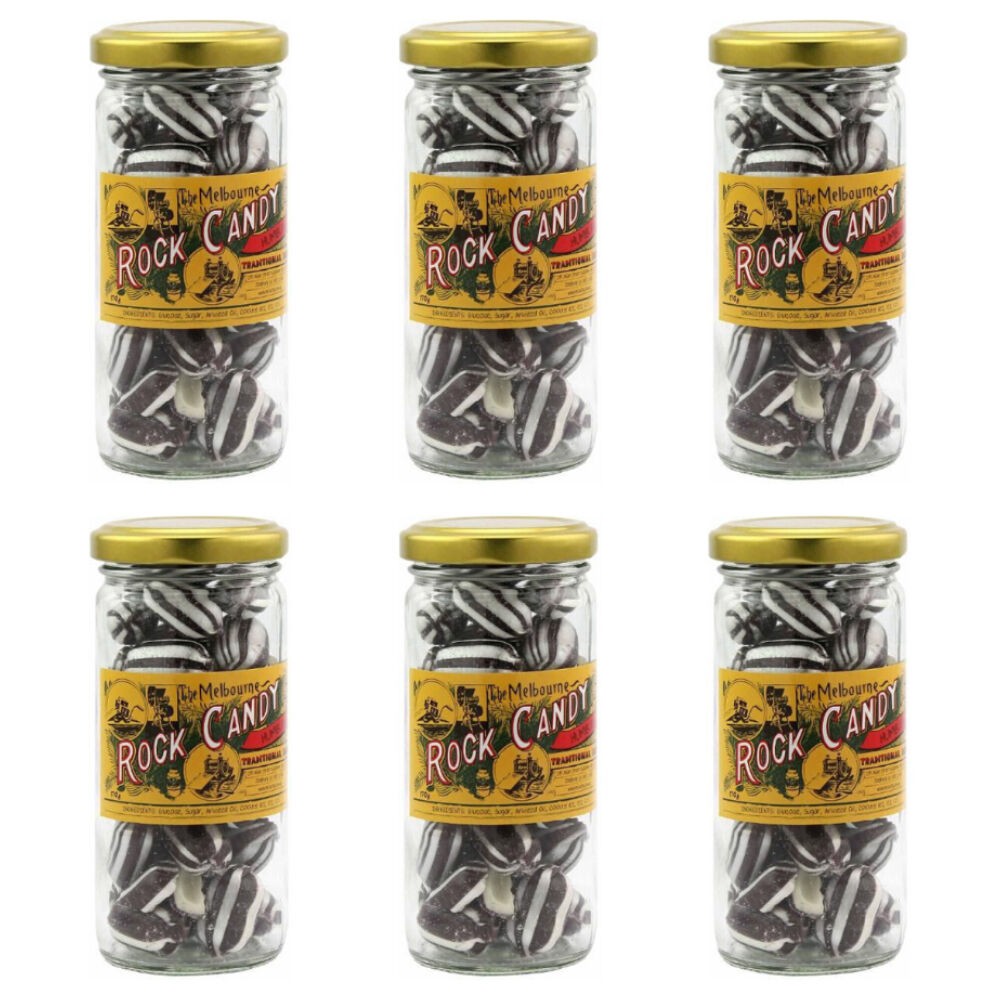 6PK Melbourne Rock Candy Humbugs Handmade 170g Boiled & Hard Sour Tube