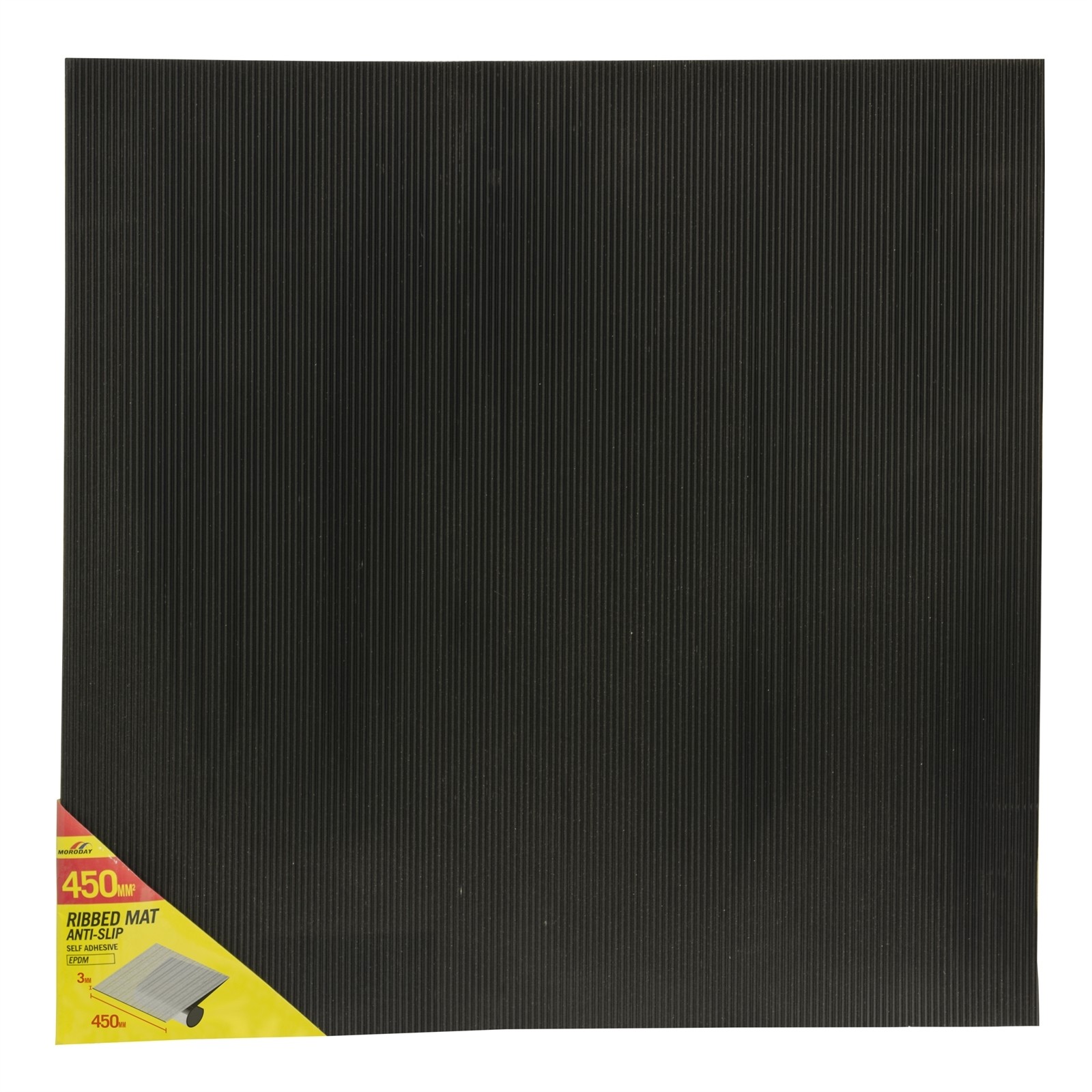 Moroday 450 x 450 x 3mm Black Self Adhesive Ribbed Mat