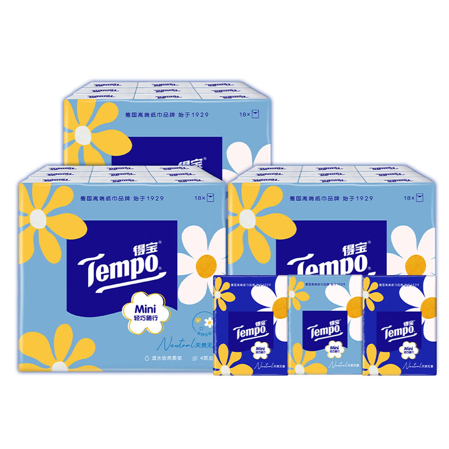 Tempo Mini Handkerchief Paper Towel Soft Delicate 4-layer Thick Tissue 54 Packs
