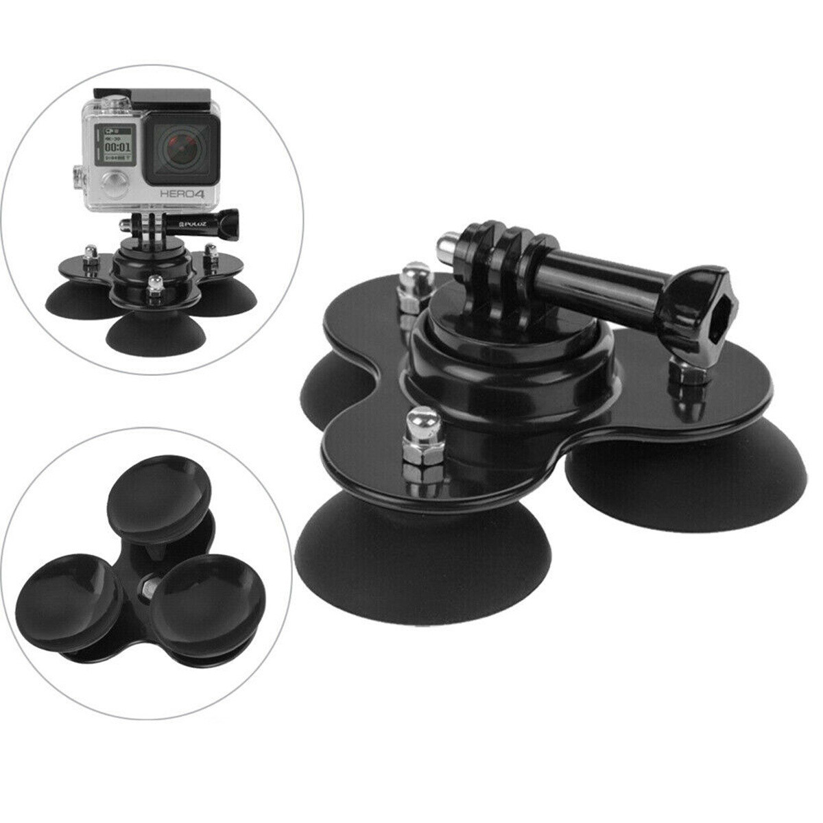 PULUZ PU164B Triangle Suction Mount Screw GoPro Hero HERO6 /5 Session /4/3/2/1