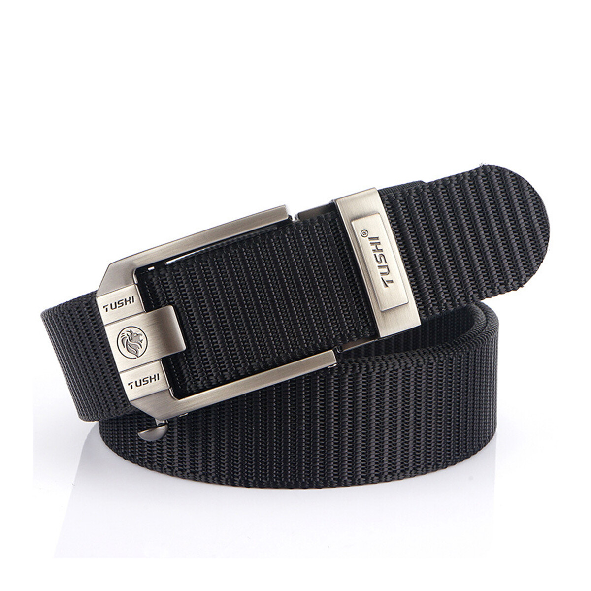 Mens Nylon Belt Detachable Cuttable Strap Alloy Automatic Buckle Black 120cm
