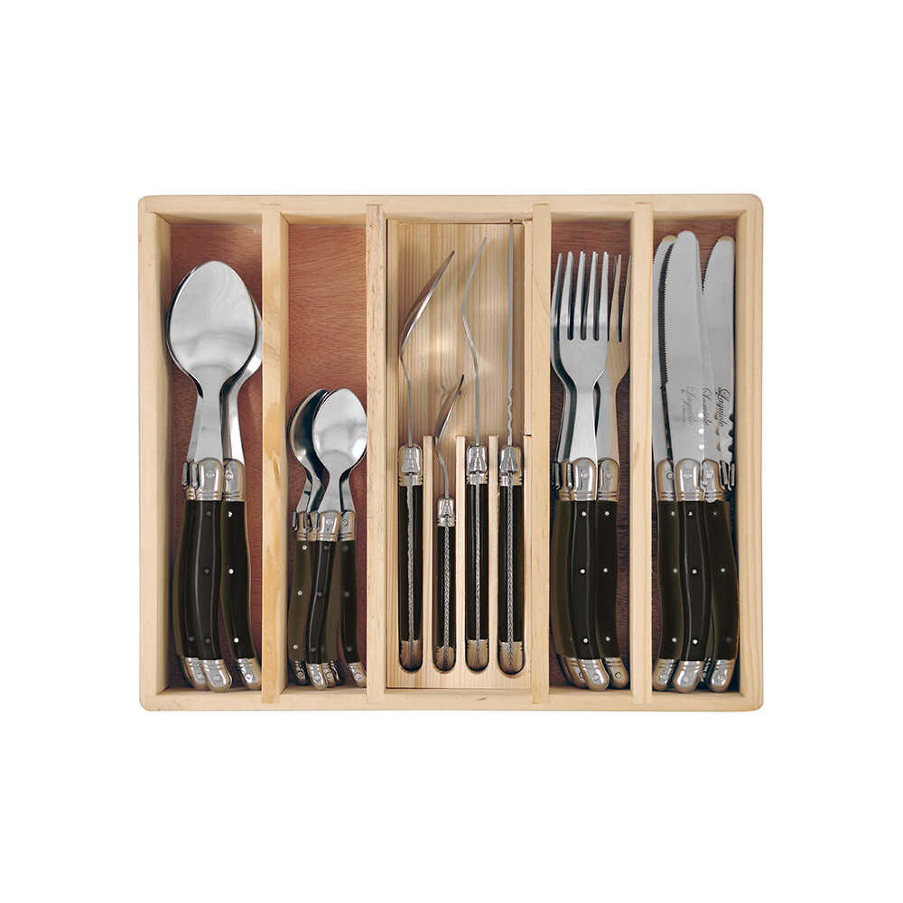 Laguiole Silhouette LS01BL 24pc Stainless Steel Cutlery Set Black Modern