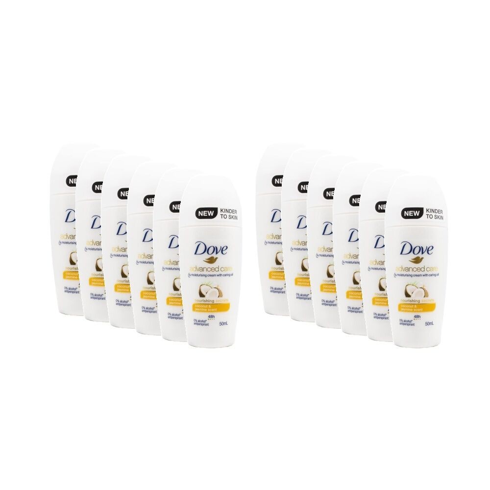 12PK Dove Advanced Care Antiperspirant Roll-On Deodorant 48 50ml Coconut Jasmine