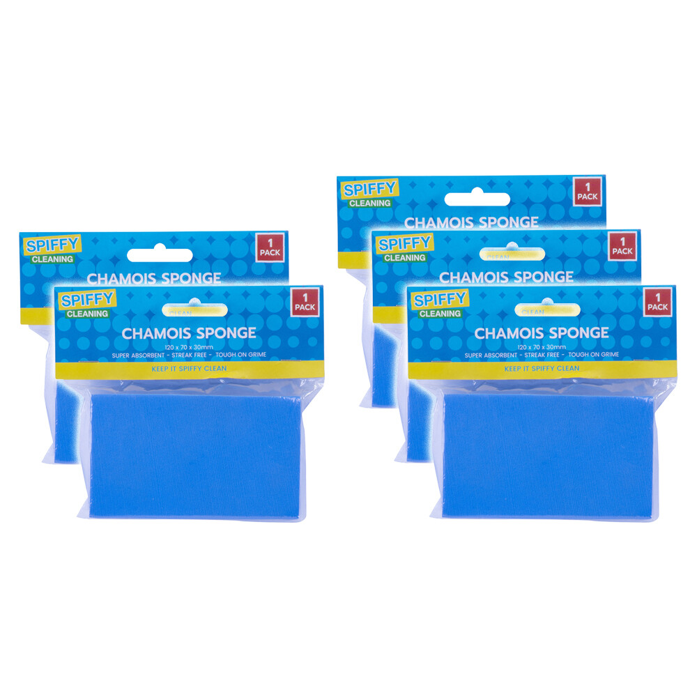 5x Spiffy Cleaning Chamois Sponge Super Absorbent 12x7cm Home/Kitchen Blue