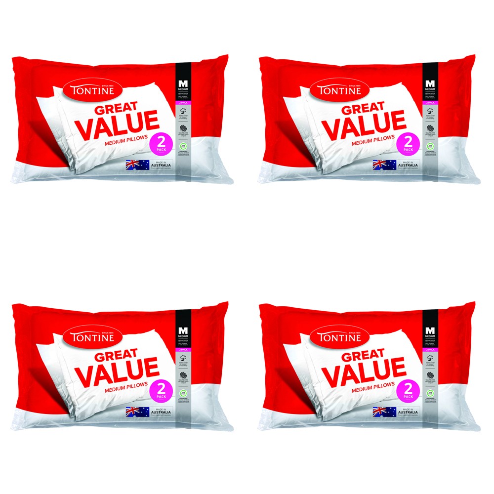 Tontine T2526_4PK 8pc Cotton Medium Pillows Pack 48x73cm White Ultrafibre