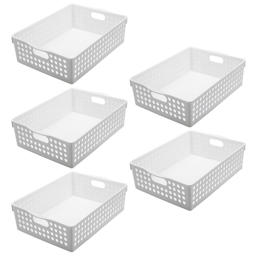 5x Boxsweden Mode Plastic Storage Basket 30cm Rectangular White 61817_5PK