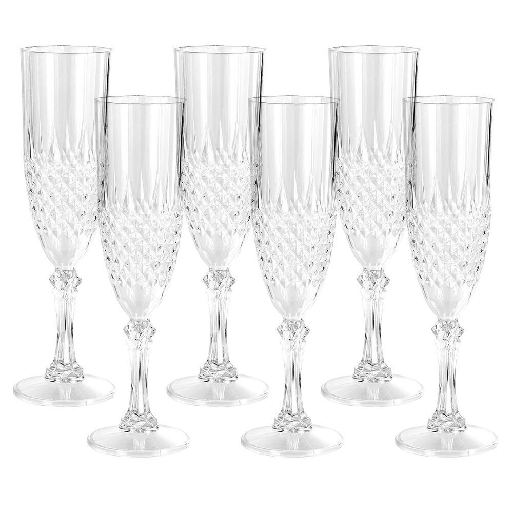 6x Lemon Crystal 230ml Plastic Champagne Glass Sparkling Flute Clear Diamond
