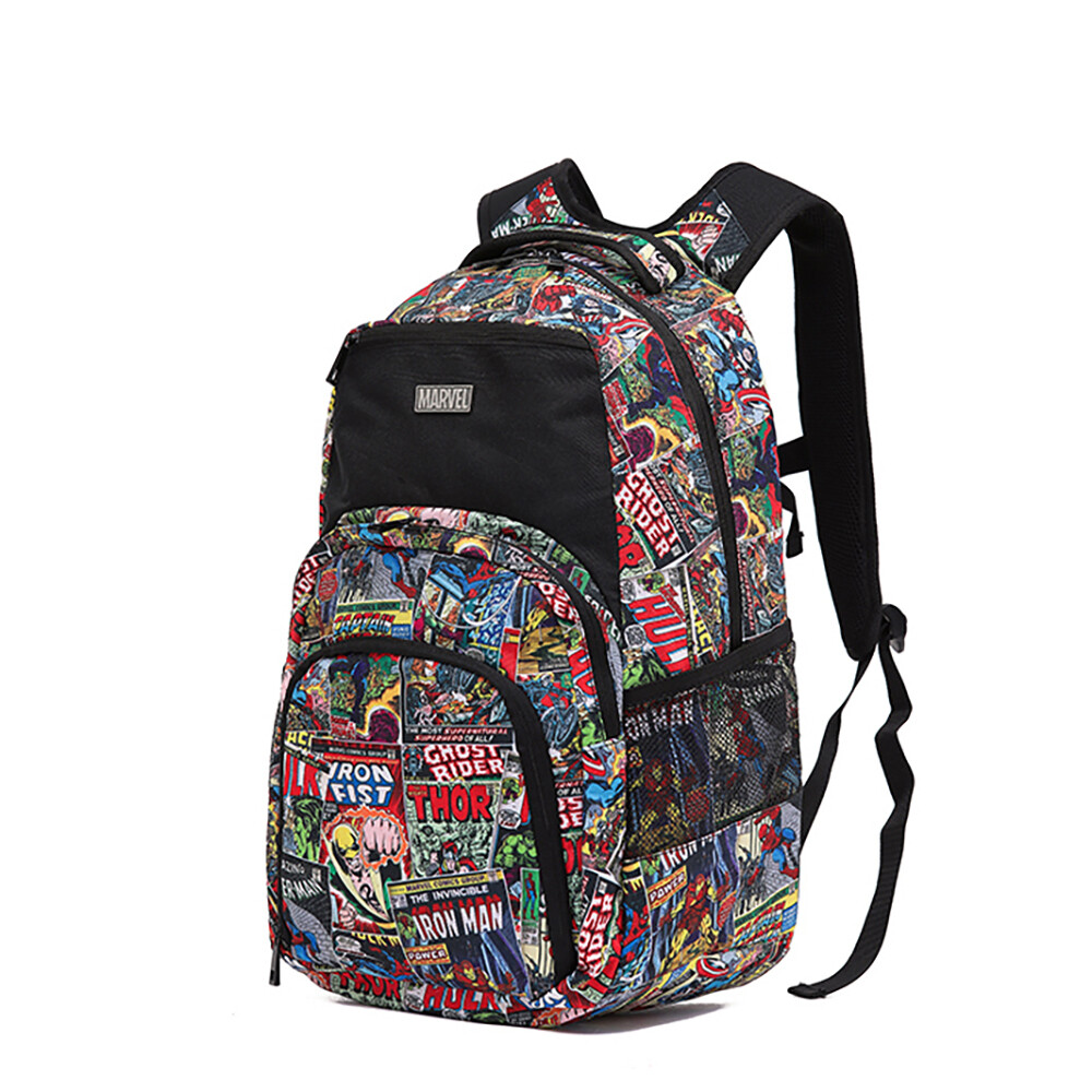 Marvel MAR096 Comic Cover Pattern Laptop Friendly Padded Shoulder Backpack Bag