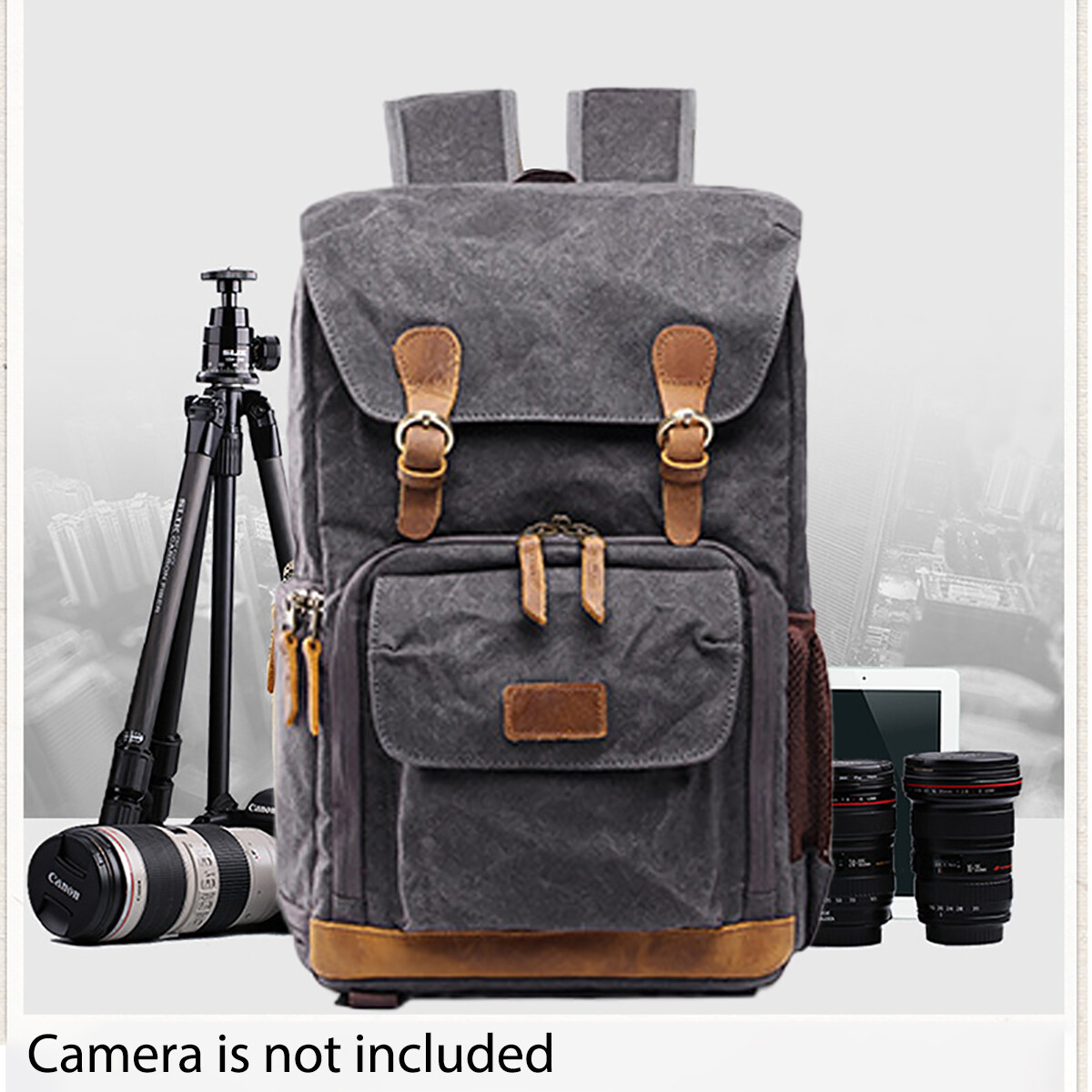 279 Grey SLR DSLR Camera Bag Backpack Case Canvas Waterproof Shockproof
