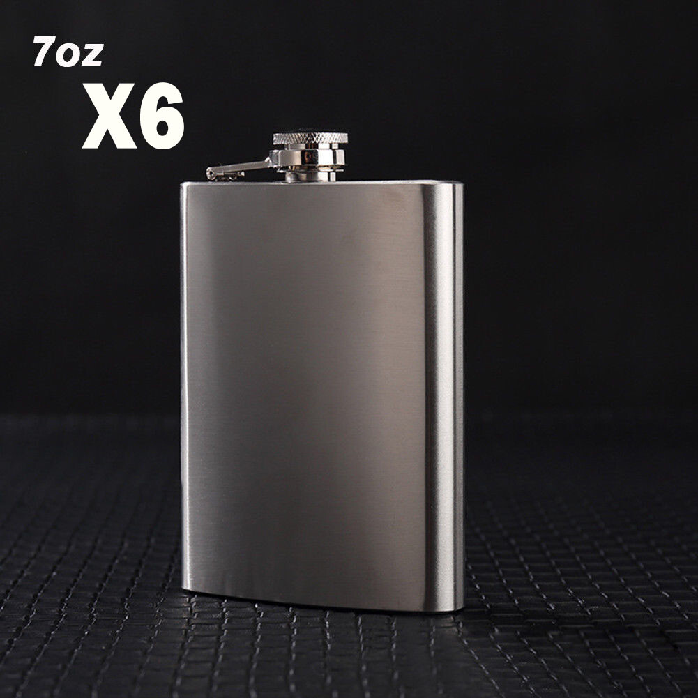 6Pcs Hip Flask 7oz Stainless Steel Silver Whiskey Wine Liquor Alcohol Bottle