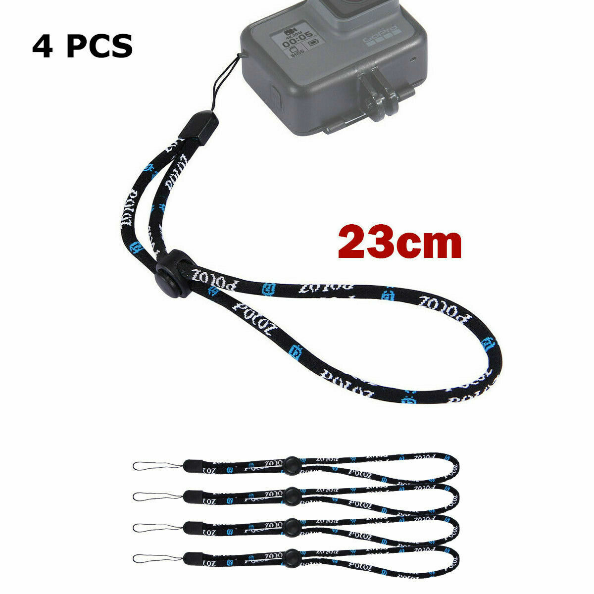 4PCS 23CM Adjustable Nylon Black Hand Wrist Strap Lanyard GoPro Hero15/14/13/12