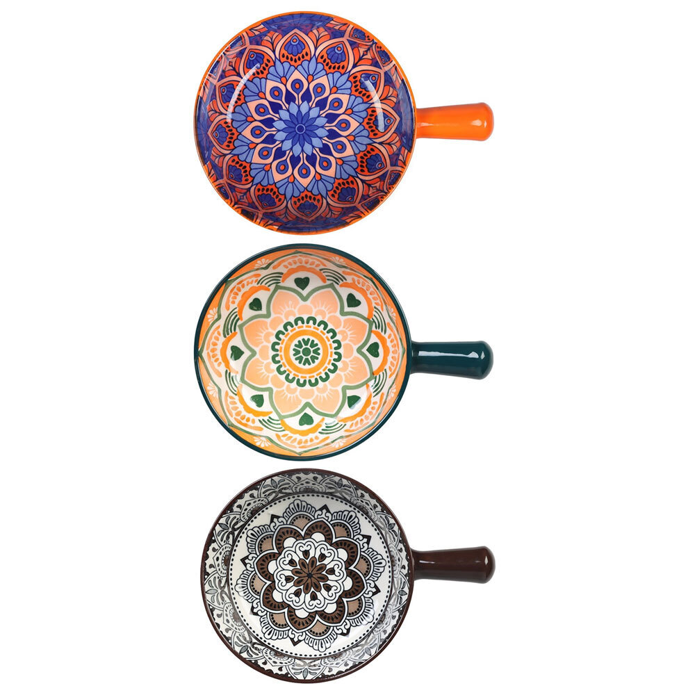 Lemon&Lime 3x Moroccan 16cm Ceramic Handled Soup Serve Bowl Assort Dishwasher