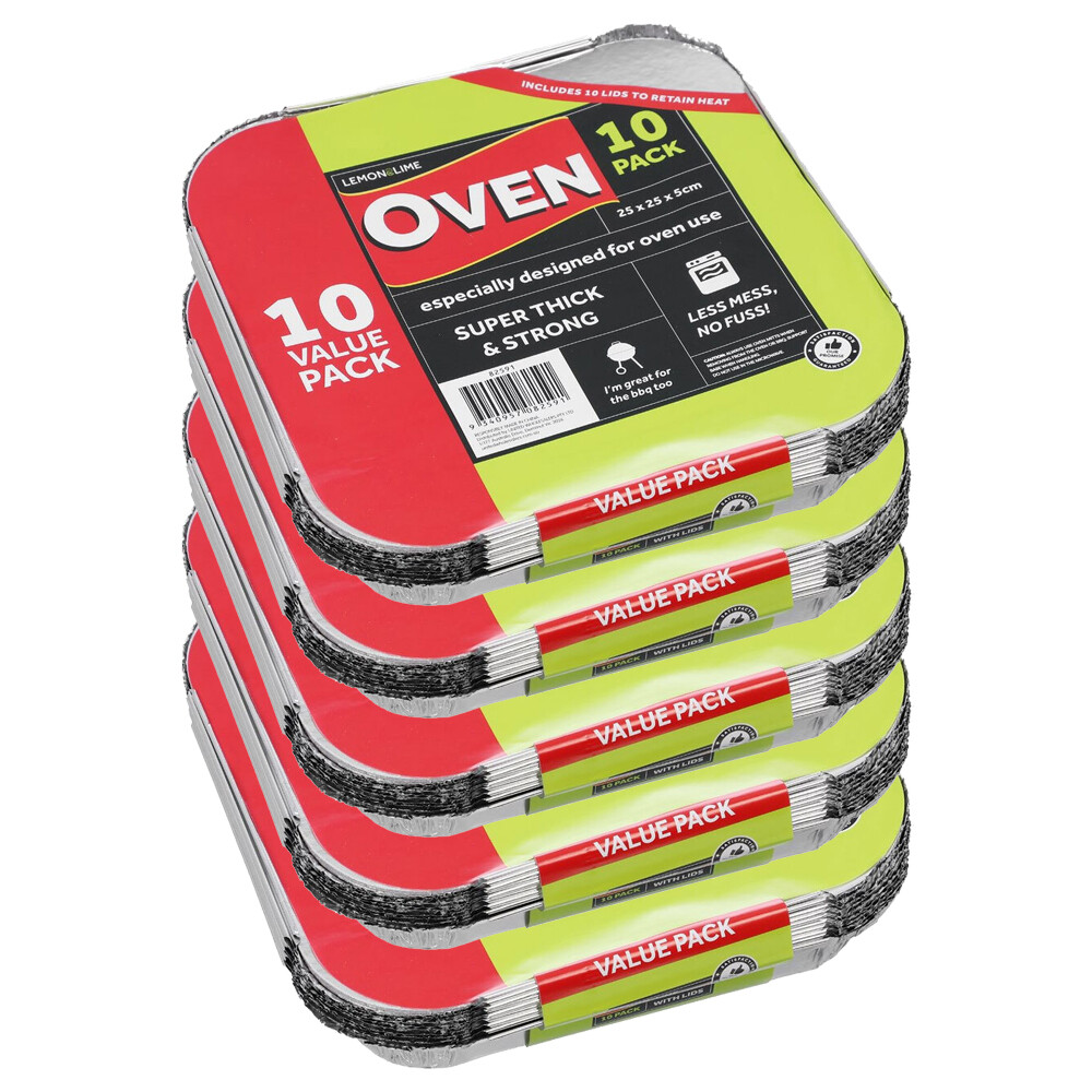 50pc Lemon Lime 82591_5PK Disposable Square Aluminium Foil Container Lid Silver