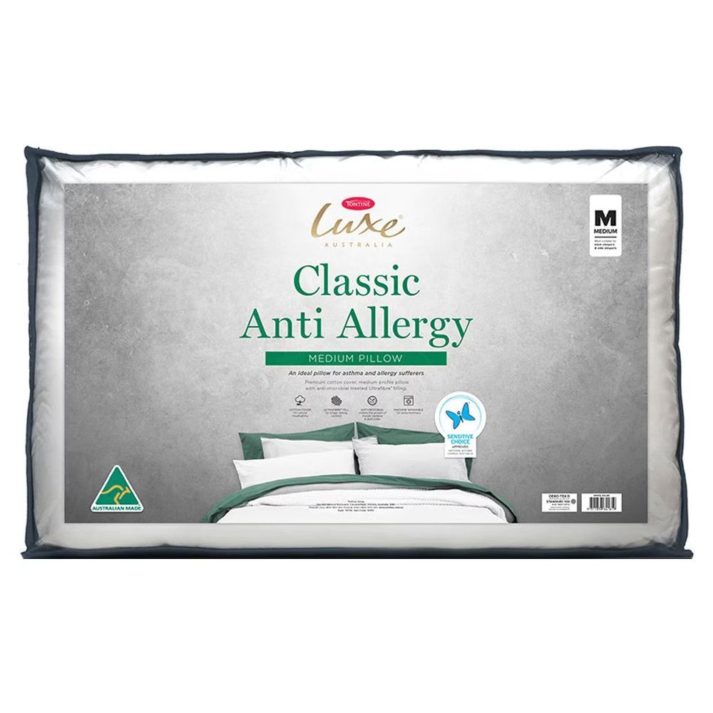 Tontine T6795 Luxe Classic Anti Allergy Cotton Pillow 46x72cm Medium White