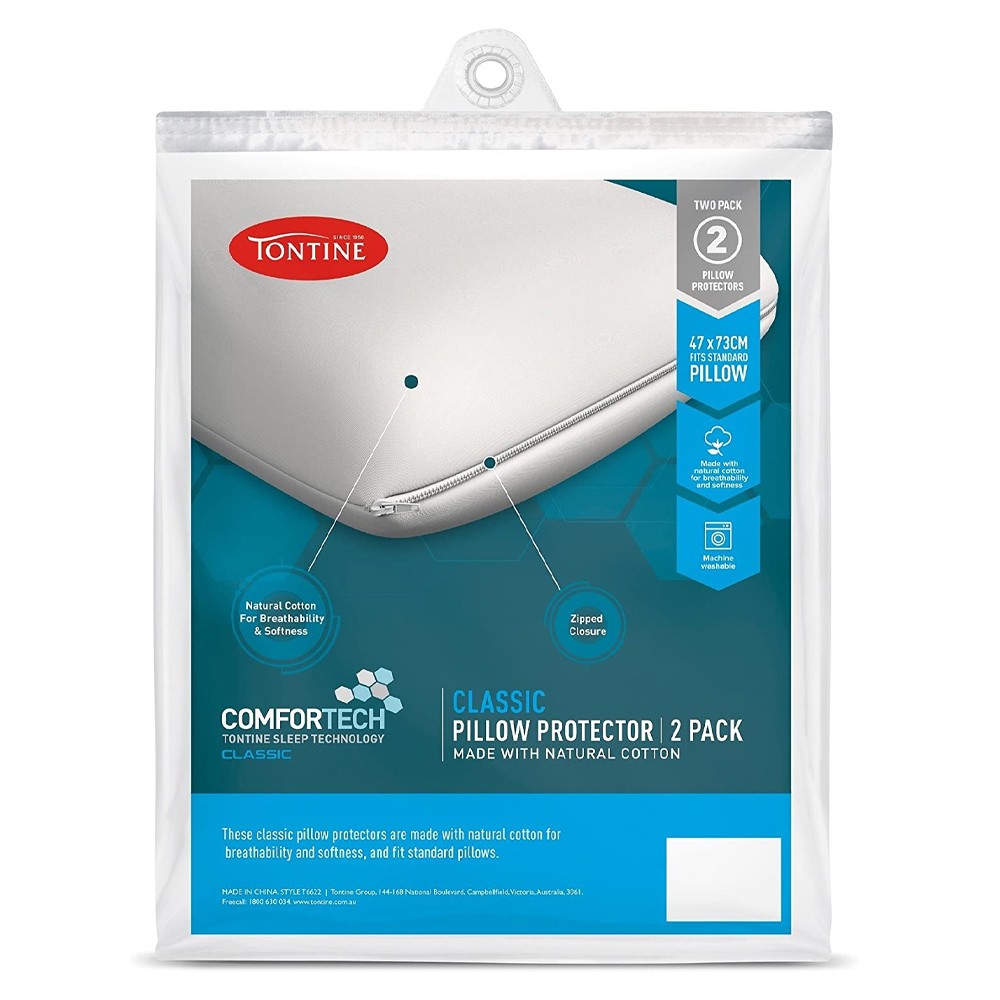 2pc Tontine T6622 Pillow Protector 46x72cm Cotton Comfortech Zip White