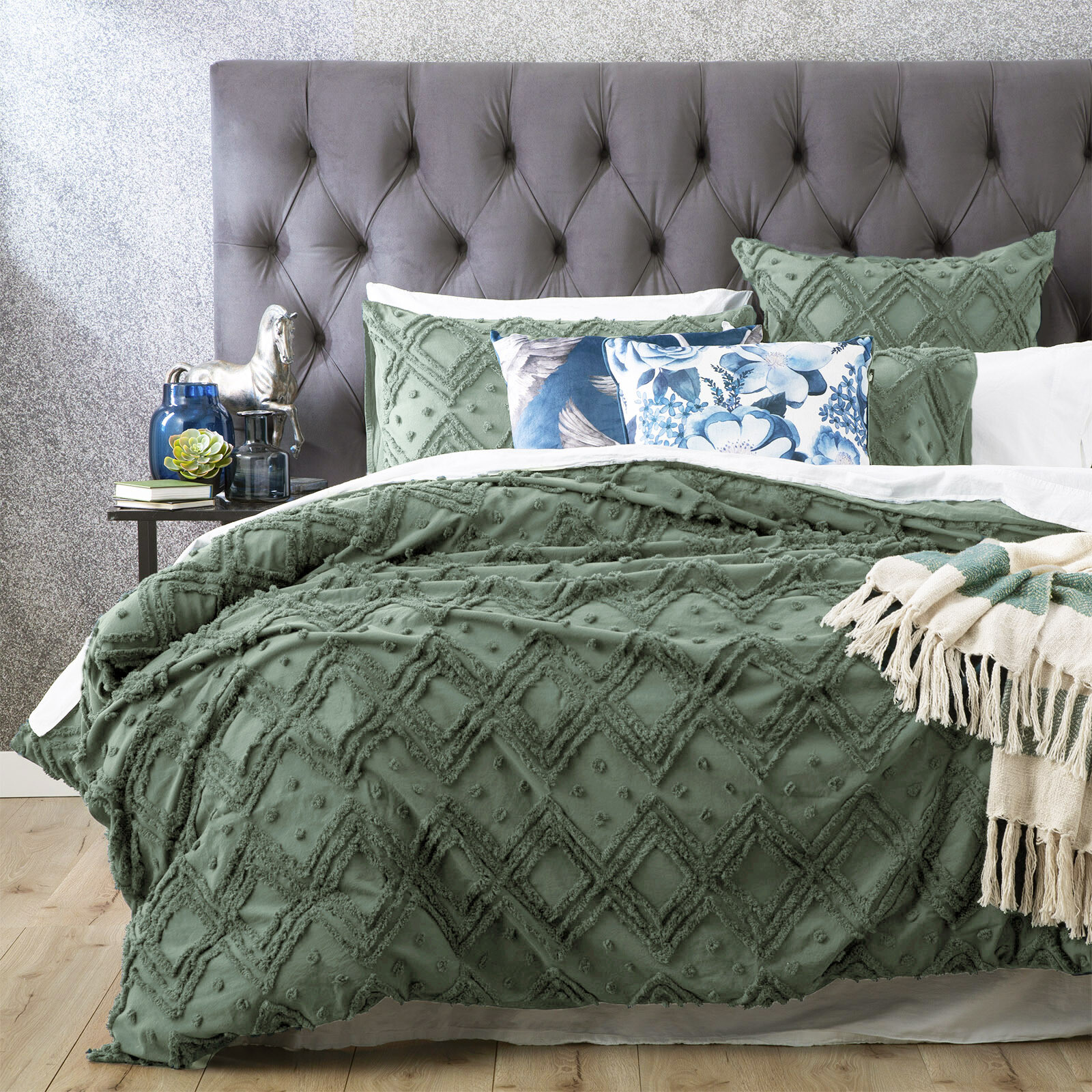 PARK AVENUE SH319480 King Medallion Quilt Cover Set/Pillowcase Cotton Sage