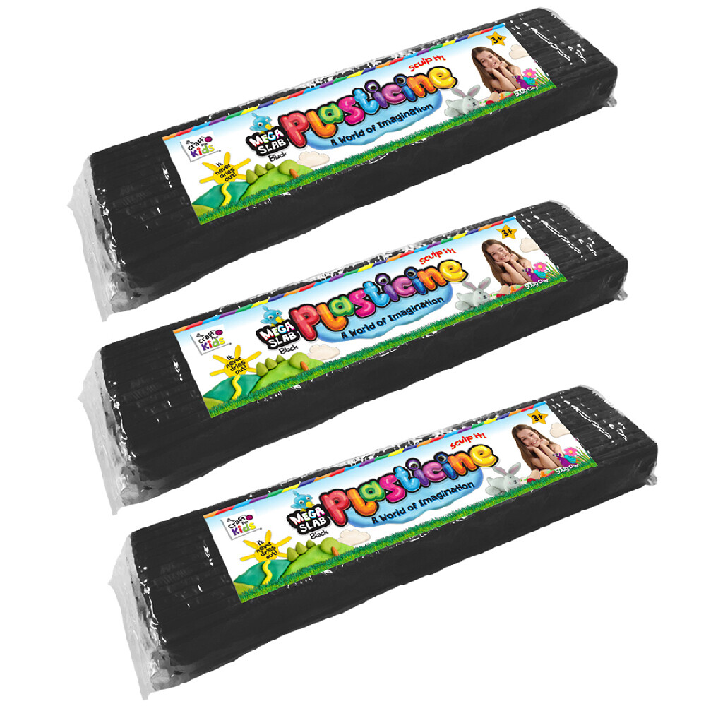 3x CRAFT FOR KIDS Mega Slab Plasticine Clay Block 500g Black Art Play 3y