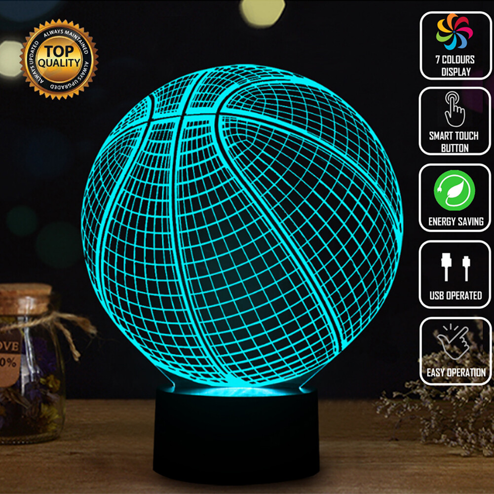 Basketball 3D Acrylic LED 7 Colour Touch Table Lamp Night Light Modern