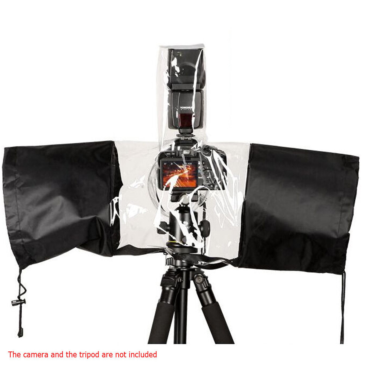 Waterproof Raincoat Cover Short Flash Light Camera Black Polyester CVR106502