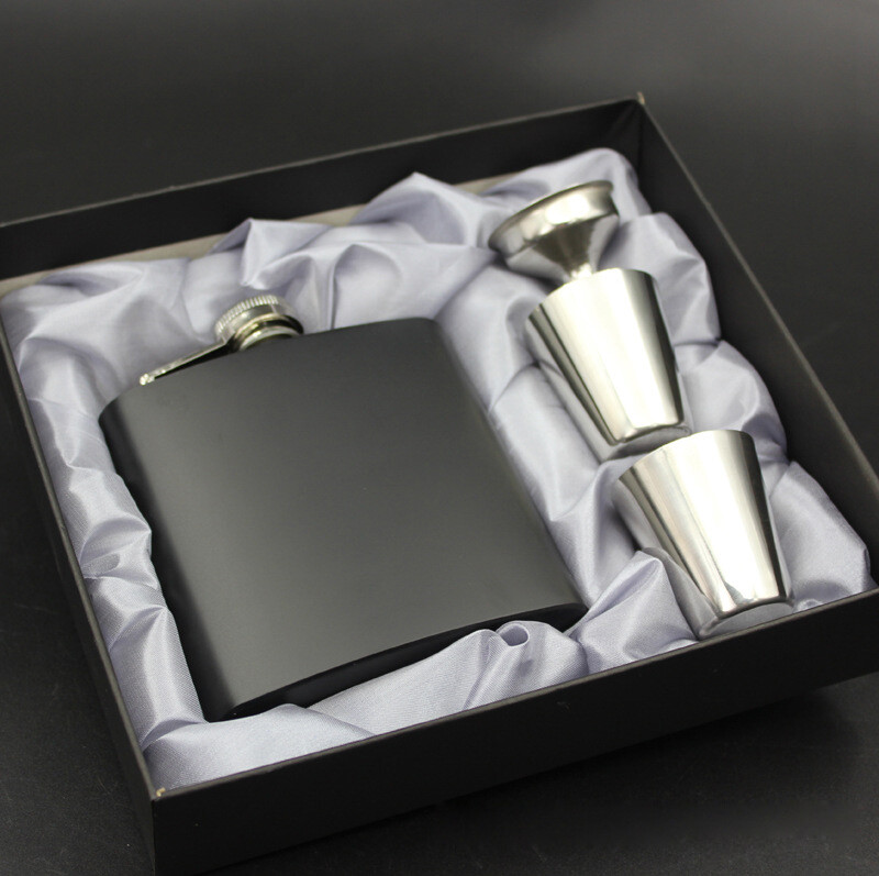 6oz Stainless Steel Hip Flask Funnel Cup Set 4 Flasks Leak Proof Grey