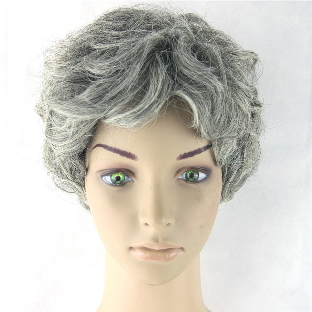 Grandmother Short Curls Wig Grey Silver Granny Old Lady Halloween Costume