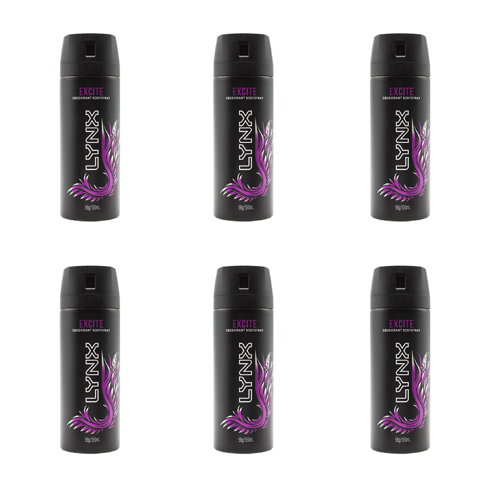 6x Lynx Excite 150ml Deodorant Bodyspray 48h Antiperspirant Protection