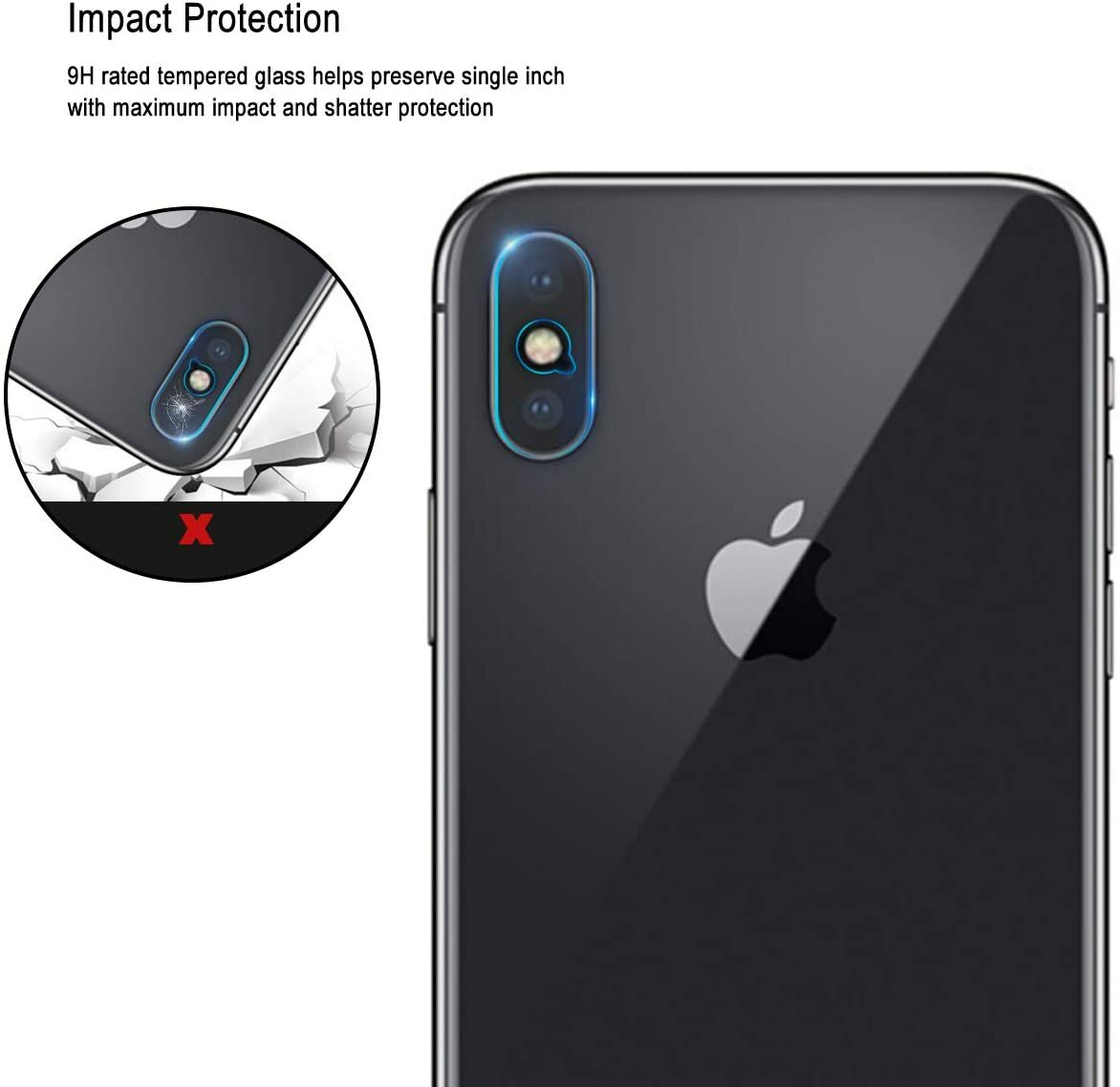 2x Nuglas Clear Tempered Glass Screen Protector iPhone X/Xs/Xs Max Camera lens