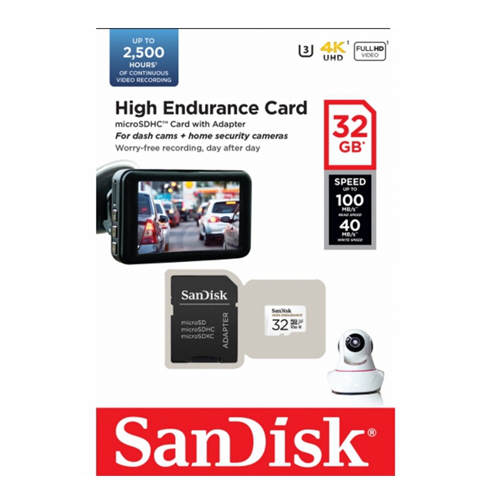 SanDisk High Endurance 32GB MicroSDHC Class 10 V30 U3 DashCam 4K SD Card