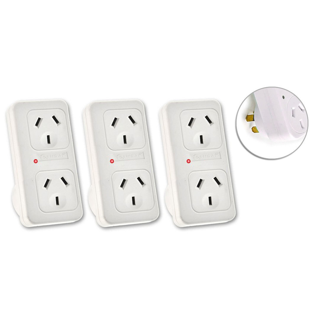 3x Sansai PAD-017CS_3PK Vertical Powerpoint Double Adapter White Protection