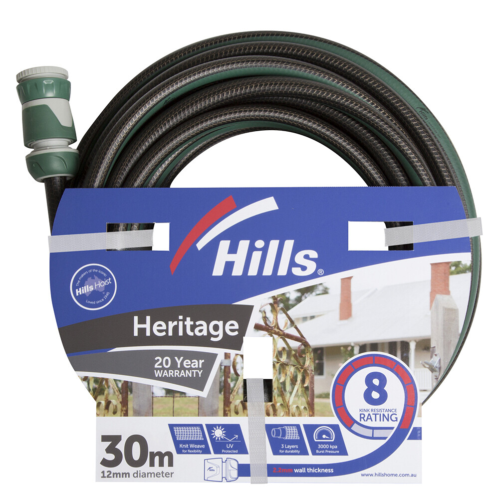 Hills Heritage Standard Garden Watering Hose 12mm x 30M Anti-Kink Outdoor