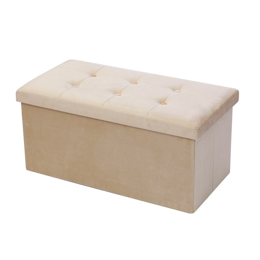 Boxsweden 27773 Ottoman Storage Cube Faux Velvet Cream Square Collapsible
