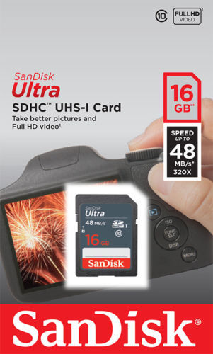 SanDisk Ultra 16GB SDHC Class 10 SD Card SDSDUNB-016G DSLR Full HD Video