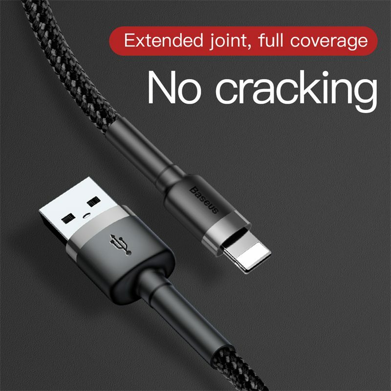Baseus Cafule Charging Cable Fast Sync USB For iPhone iPad 2.4A 1M Gray & Black