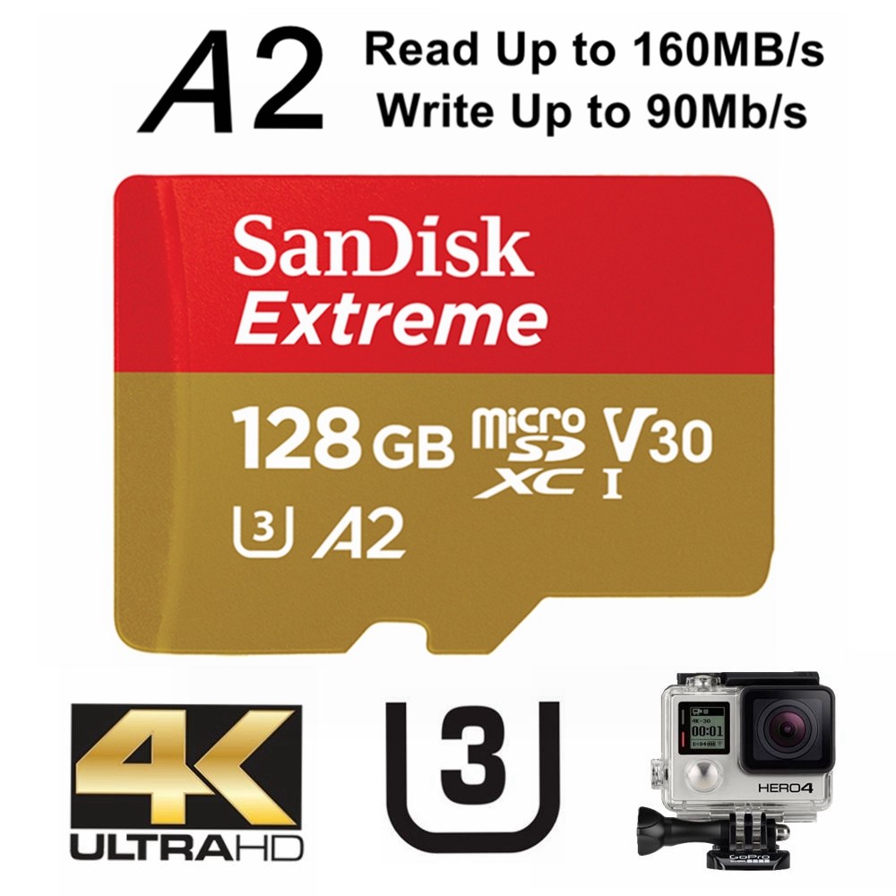 SanDisk Extreme Micro SDXC 128GB Memory Card Action GoPro U3 A2 160MB/s Class 3