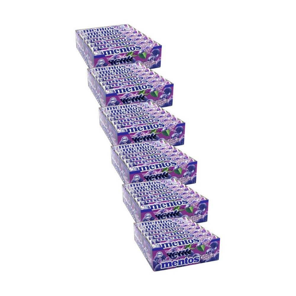 6x 14pc Mentos Grapes Candy Roll Lollies 29g Chewy Dragees Tube Confectionery