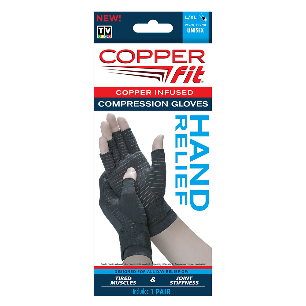 COPPER FIT CFCG-L-XL Adjustable Black Compression Glove Muscle Joint Support