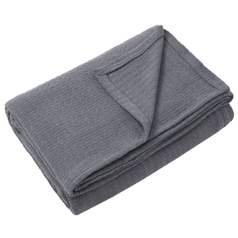 Jason King Bed Blanket 230x250cm Cotton Basketweave Grey Breathable
