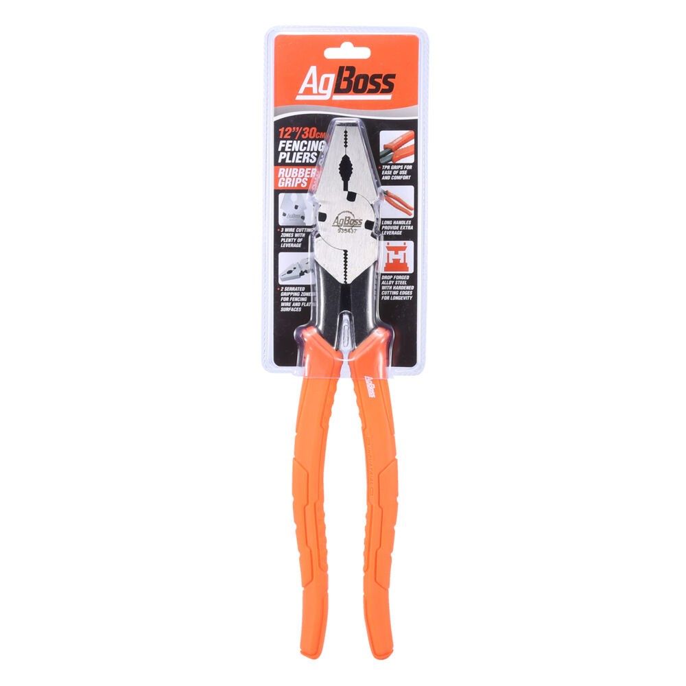 AgBoss 935437 Fencing Pliers Soft Rubber Grip Handle Alloy Steel 300mm/12 Orange