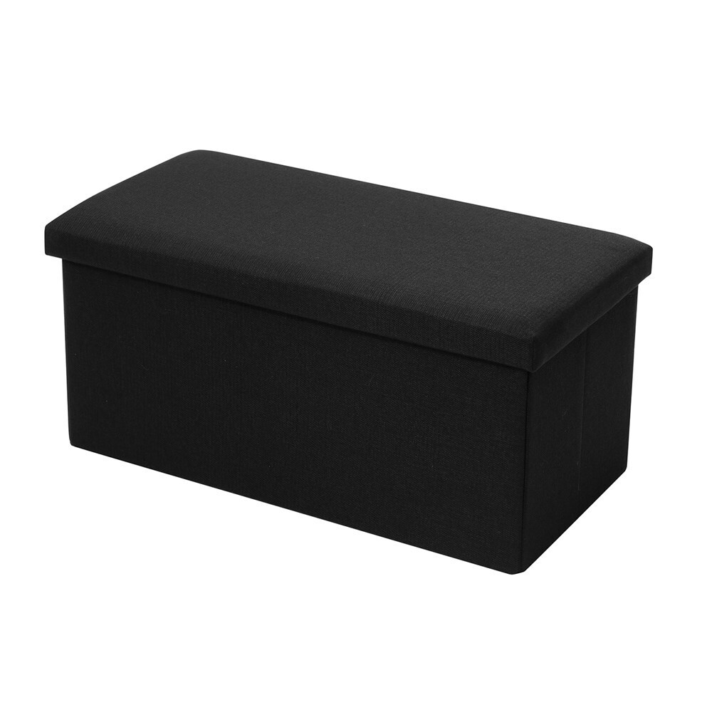 Boxsweden 27735 76x36cm Square Storage Ottoman Cube Faux Linen Black