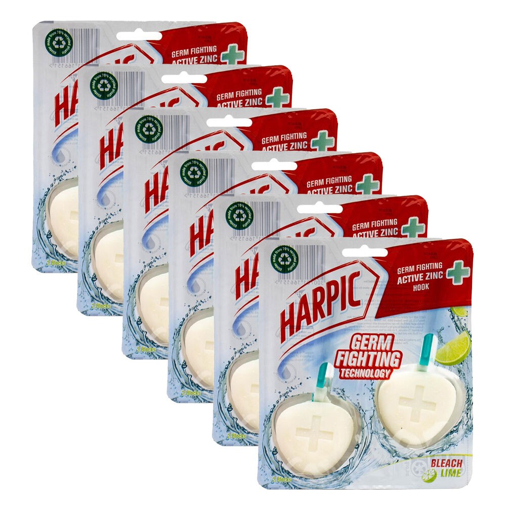 6x 2pc Harpic Bathroom Toilet Cleaner Germ Fighting Block w/ Hook Bleach Lime