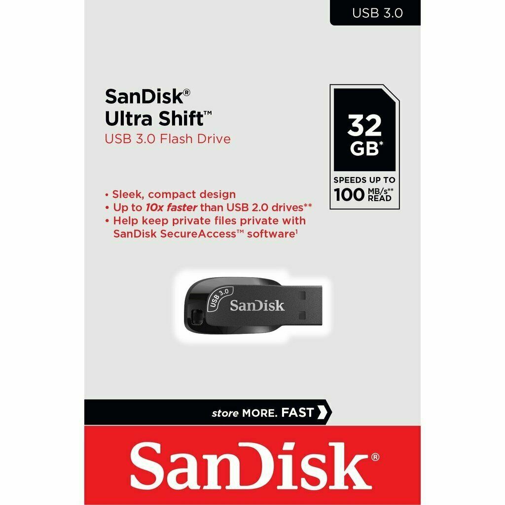 SanDisk Ultra Shift SDCZ410 USB 3.0 Flash Drive 32GB 100MB/s PC Mac