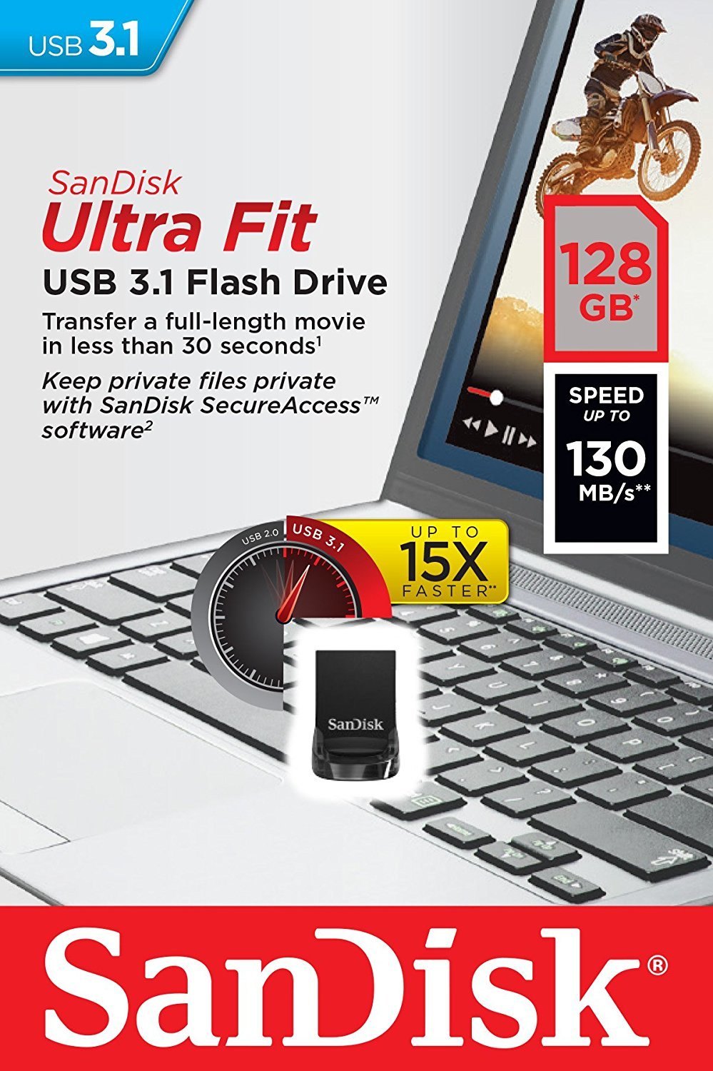 SanDisk Ultra Fit SDCZ430-128G 128GB USB 3.1 Mini Flash Drive Black