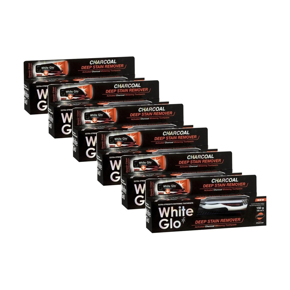 6PK White Glo Teeth Whitening Activated Charcoal Toothpaste Set 150g