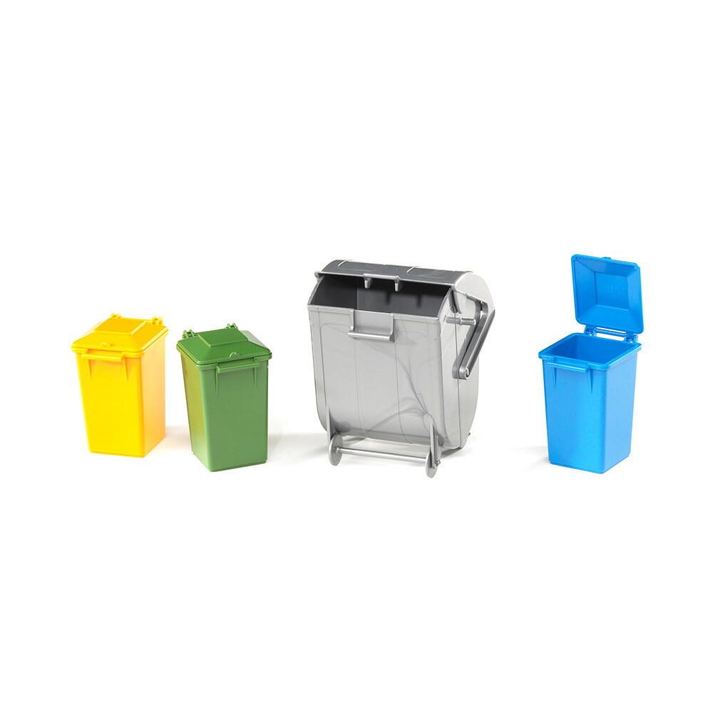 4pc BRUDER 02607 Garbage Rubbish Bin Kids Mini Toy Green/Blue/Yellow Set