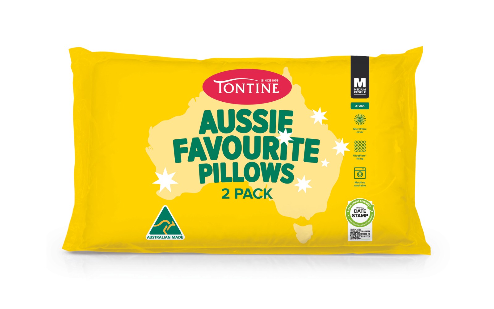 2pc Tontine T6931 Aussie Favourite Pillow 46x72cm Medium Profile White