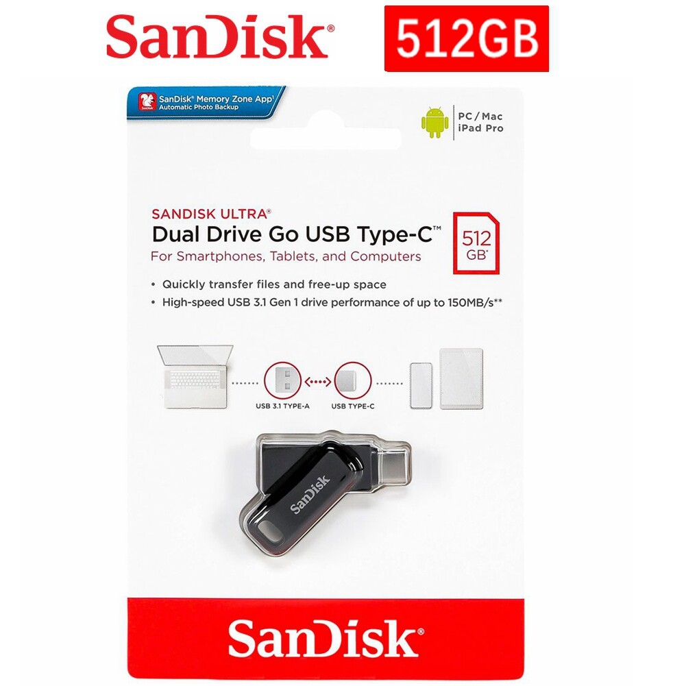 SanDisk Ultra 512GB Dual Type-C USB GO Flash Drive Memory PC MAC