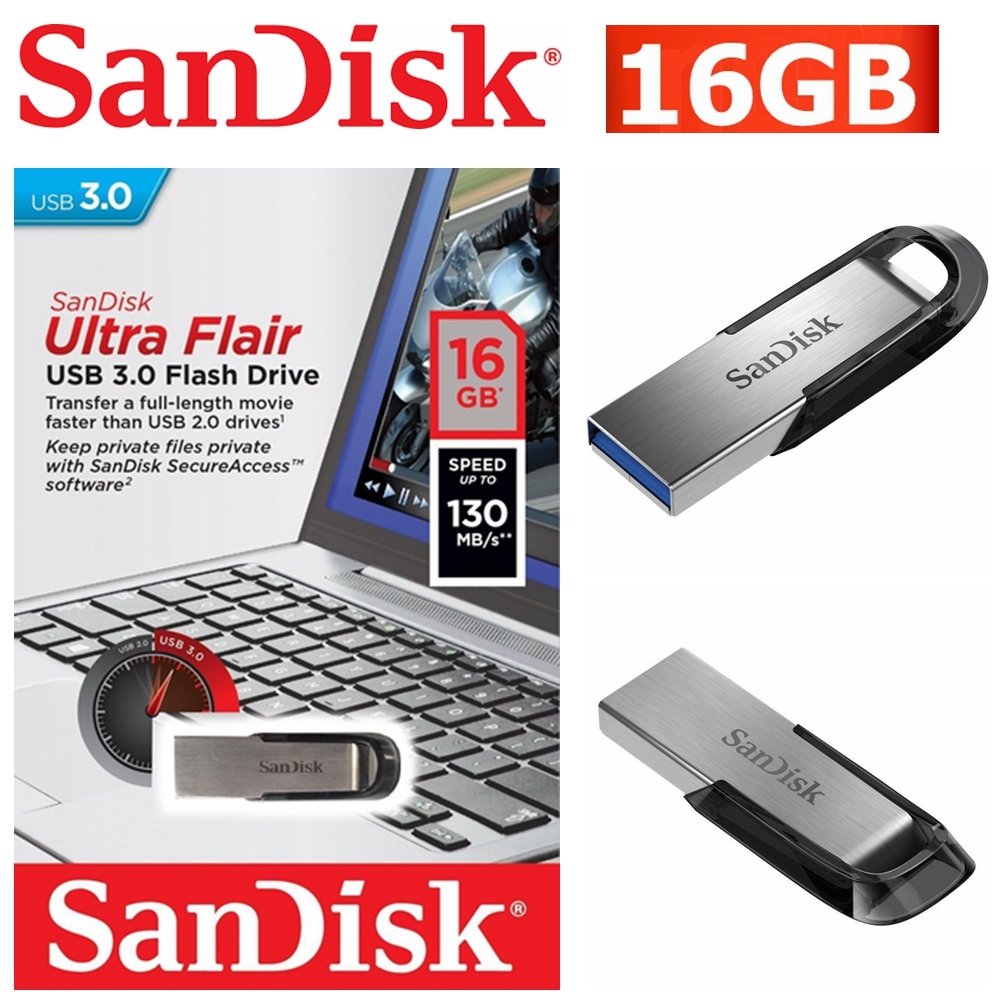 SanDisk Ultra Flair CZ73 USB 3.0 16GB Flash Drive Mac PC 150MB/s Memory Stick
