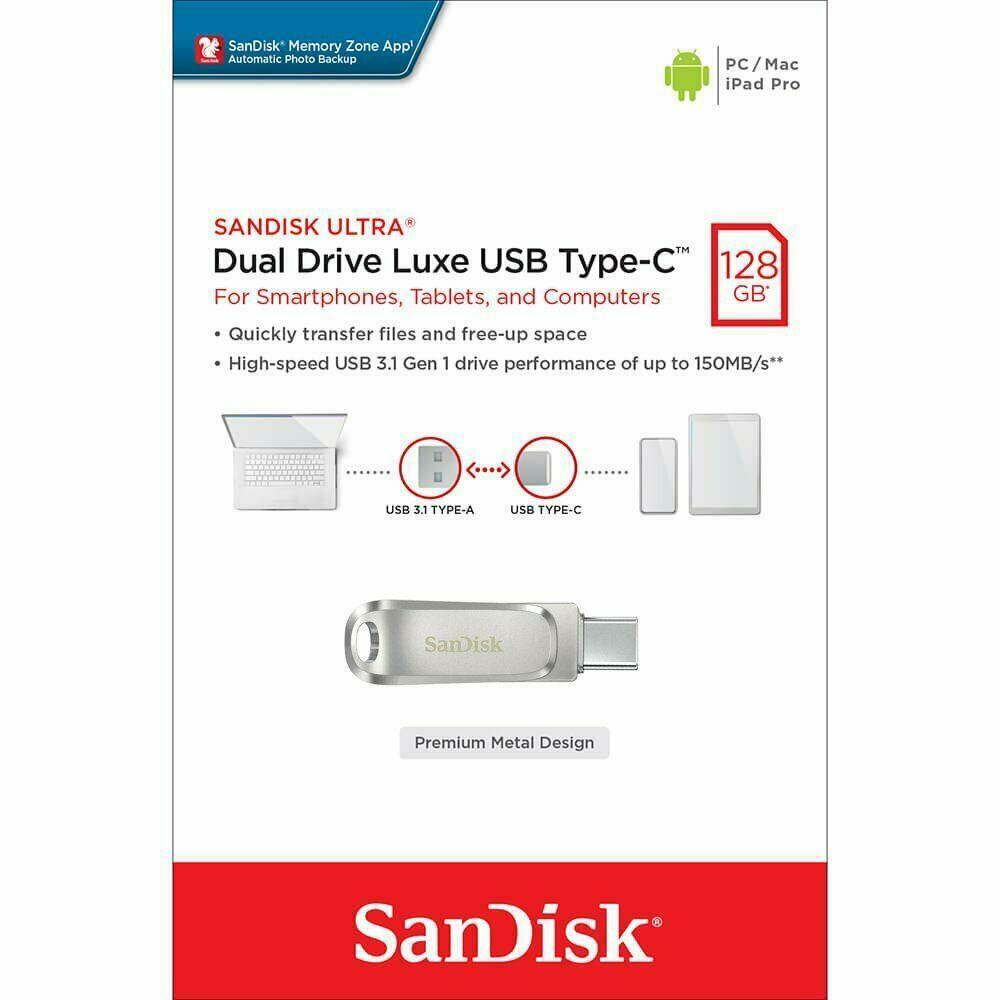 SanDisk Ultra Luxe Type-C 128GB Dual Drive Flash Memory Stick SDDDC4-128G-G46