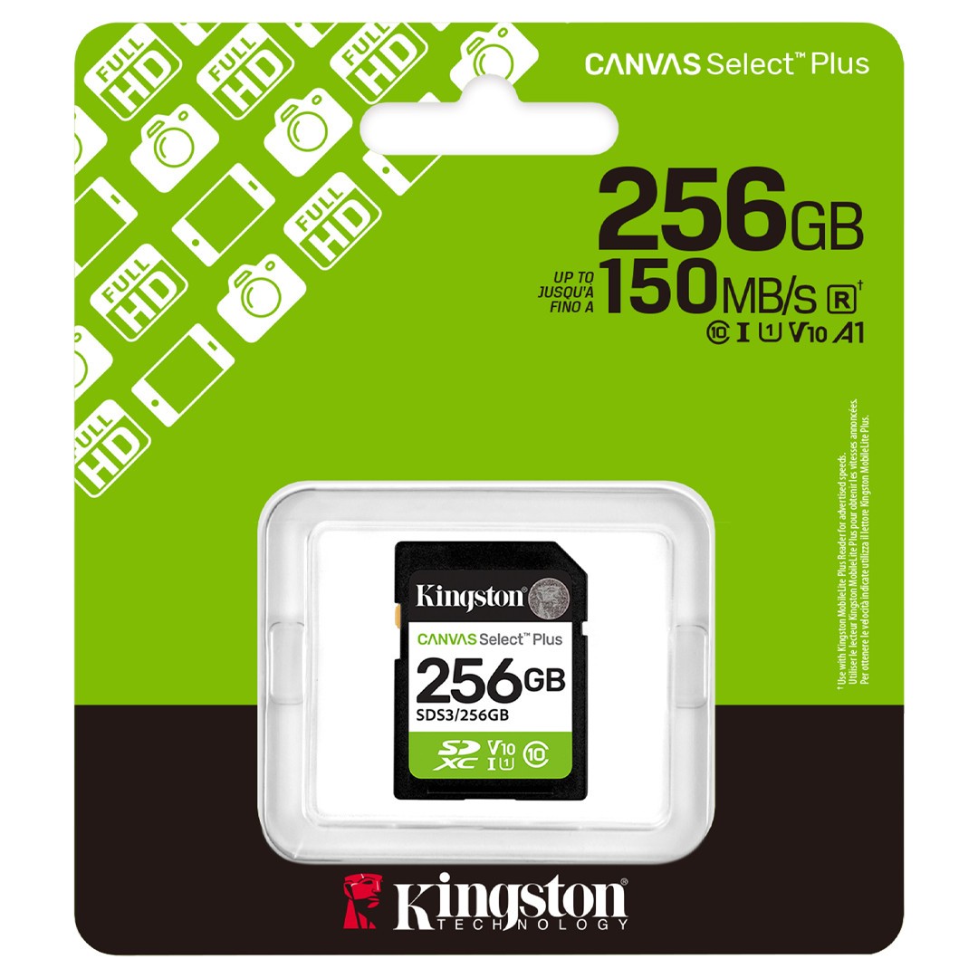 Kingston Canvas Select Plus SD Card 256GB SDXC Class 10/UHS-I U1 V10 150MB/s